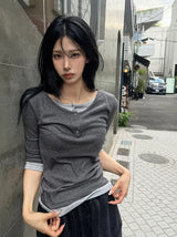 レイヤード ボートネック スナップ ティー