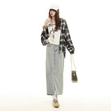 Minimalist Light Wash Slit Denim Maxi Skirt