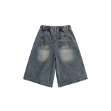 Salt Washed Damage Denim Half Pants - 2COLOR