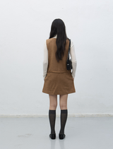 suede belted one-piece - dark beige  