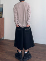 リネン ルーズフィット ラウンド ロングスリーブ Tシャツ (5color) (No.966)