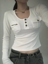 Two-Pocket Slim Button Tee