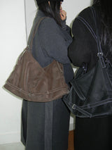 Double Strap Stitch Belt Matte Leather Big Square Crossbody Shoulder Bag