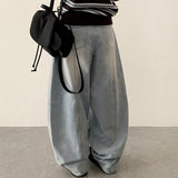 Jian Curve Slit Baggy Balloon Wide Denim Pants