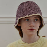 Triple Cable Knit Bucket Hat (Purple)