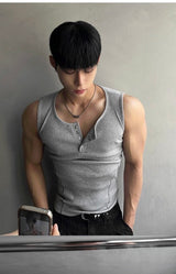 Henley Neck Side Track Muscle Fit Sleeveless