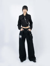 Crop Double Collar Shirts (Black)