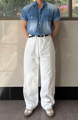 Males Western Denim Short Sleeve Shirt