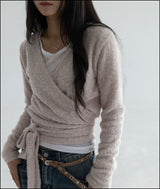 Pomel wrap knit cardigan