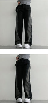 [S-XL] ナグブラックグラデーションスリットワイドデニムパンツ (1 color)