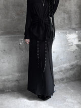 eyelet strap folding long skirt