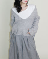 オープンスタッド Uネック ラウンドロング-sleeved T-shirt