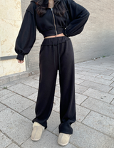 (ZIP-UP & PANTS SET!) 4 COLORS THICK FLEECE RIBBED CROPPED TRAINING ZIP-UP