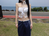 レースリボンクロップドノースリーブ