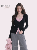 Black Pink Layered Knit Top