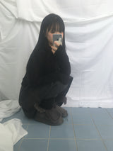 Fingerhole line hooded half zipup
