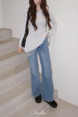Trendy lace frill long-sleeved shirring T-shirt