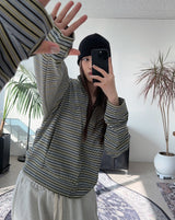 Needeu Crop Stripe Zip Up