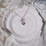 [NMIXX Sullyoon Necklace] デインティハート＆リボンセミチョーカーネックレス - シルバーカラー