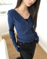 ムヒボタンハートネック長袖Tシャツ