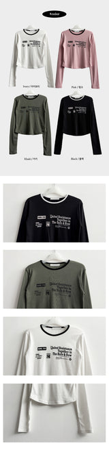 Gling Coloring Round Lettering スリムフィット長袖Tシャツ