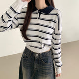 Coloring Hem Banding Stripe Long-Sleeved Knitwear