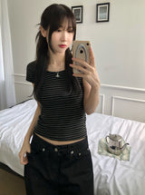 ノアストライプUネックTシャツ（3色）