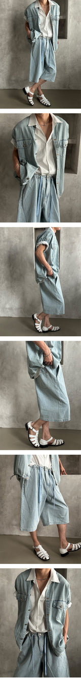 [SET UP] String denim bermuda pants (2color)