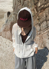 PUNCHING KNIT HOOD ZIP-UP