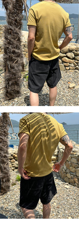 [MUSCLE FIT] ゴルジヘンリーネックハーフTシャツ（4color）