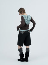 dot wrap layered hoodie / brown
