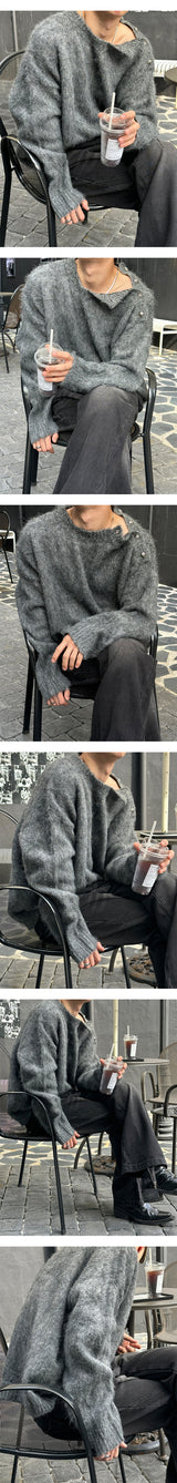 [Unisex] ウールヘアーボタンニット(3color)