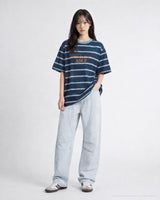 26SS ストライプウォッシュ加工ポイントロゴ半袖Tシャツ