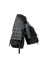 RELABEL (Bamboo-patterned pleated shorts) Detachable fly, water-repellent, multi-pocket, washable, ruffled, denim cropped shorts