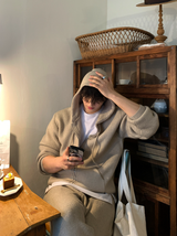 [Set-up]Risquare Two-Way Oversized Fit Hooded Zip-Up Knitwear 