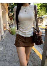 ブラウンスエードミニパンツスカート