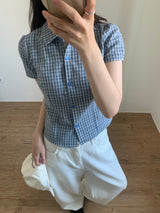 Seersucker キャップスリーブシャツ