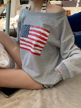 Western American Flag One-Off Shoulder Sweatshirt (6c)