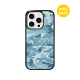 【MADE】カモフラージュ スモーキーブルー アイフォン ケース [Glossy Glass/Magsafe]