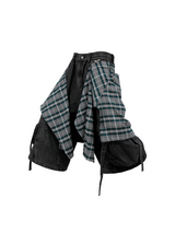 RELABEL (Bamboo-patterned pleated shorts) Detachable fly, water-repellent, multi-pocket, washable, ruffled, denim cropped shorts