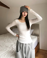 [U-BASIC]オビベーシックスリムUネック長袖Tシャツ