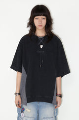 Irregular patchwork off-the-shoulder short-sleeved T-shirt for summer