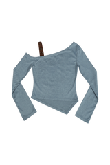 ONE SHOULDER SUEDE TOP #EMERALD BLUE
