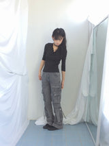 Lace V-Shirring Dot Top