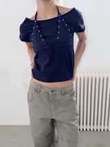 Rivet halter layered t-shirts(2color)