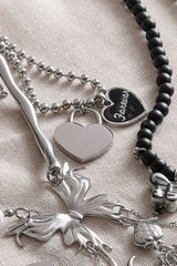 Black heart ball necklace