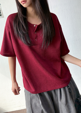 クリ ヘンリーボタン オーバーサイズ ニット Tシャツ 5カラー