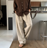 No-Mace Back Banding Two-Tuck Linen Wide Pants