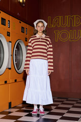 Stripe Rugby Sweat Cropped Collar T-shirt / Burgundy-Beige [Women]