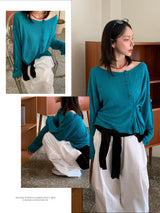 Slub Knit Two-Way Boat Neck One-Shoulder Cardigan (5c)